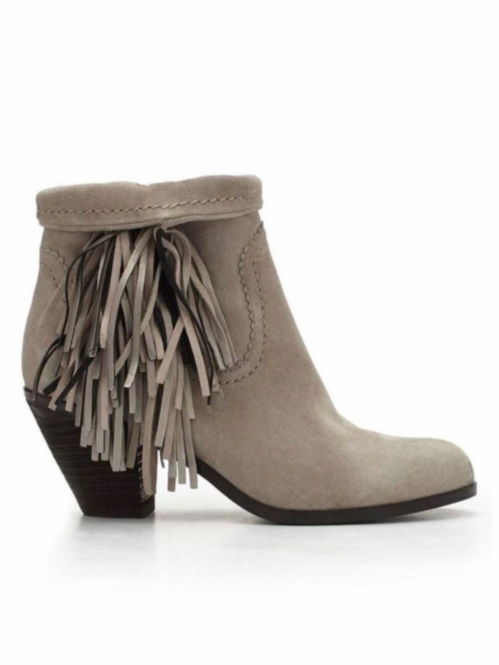 NWOB Sam Edelman Louie Fringes Taupe Suede Block Heel Ankle Bootie Sz 8M